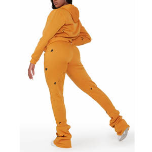 ชุดจ็อกเกอร์แบบวางซ้อนกันของผู้หญิงผ้าถักแบบลำลองคอตั้งดีไซน์ตามต้องการสำหรับฤดูหนาว - Product Image 4