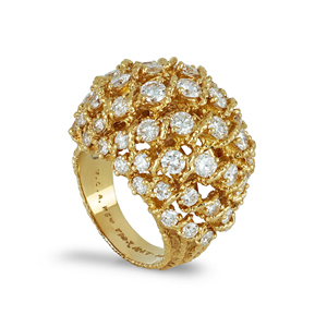 Diamant de luxe bijoux modernes femmes mariée cinquante-sept diamants ronds taille brillant dans les paramètres de griffe arrière ouvert bagues en or jaune - Product Image 1
