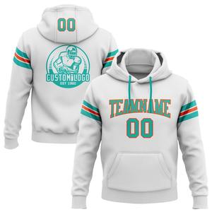 Custom Stitched <b>White</b> Aqua-Orange Football Pullover <b>Sweatshirt</b> Hoodie - Product Image 1
