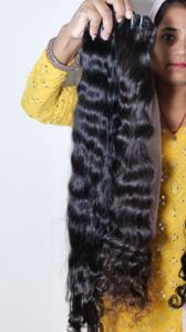 Extensiones de cabello humano de templo indio ondulado negro alineado con cutícula virgen 100%, Natural rizo de alta calidad, onda profunda suelta, Super onda - Product Image 4