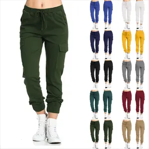 2024 Nieuwe Solide Jogger Dames Cargobroek Multi-Pocket Trekkoord Elastische Taille Vrouwen Sportbroek Streetwear Casual Lange Broek