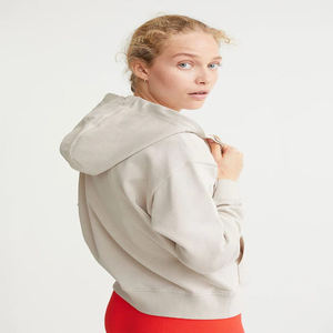 Venta al por mayor personalizado 100% algodón manga larga pulóver con capucha para mujeres señoras corto con capucha Tops para invierno con logotipo frontal - Product Image 2