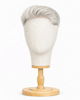 En gros, Prothèse capillaire pour hommes gris-blanc en cheveux naturels, avec base en dentelle injectée de PU et peau fine, système de remplacement capillaire, unité capillaire masculine