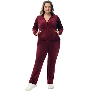 Ensemble de survêtement personnalisé pour femmes 2 pièces grande taille veste à capuche zippée en velours de velours décontracté survêtement et pantalon de survêtement S-5XL - Product Image 1