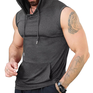 Haut de sport sans manches pour homme de haute qualité, personnalisé, avec capuche, pour la musculation, l'entraînement et les loisirs. - Product Image 3