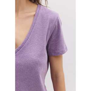 Casual Style Sparkly Fabric V Neck Basic Top - Product Image 3