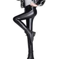 Einfarbige Winter-Flachfront-Damen-PU-Leder-Yoga-Leggings Skinny-Hose Hochelastisch Wasserdicht Atmungsaktiv OEM-Design
