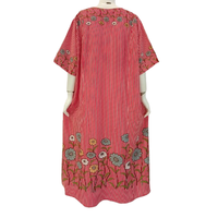 CHRYSANTA Robe d'intérieur décontractée grande taille pour femmes Abaya chemise de nuit en rayonne unie avec manches courtes brodées Vêtements de maison quotidiens décontractés