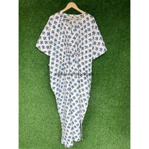 Venta al por mayor vestido de algodón indio verano largo Kaftan vestido Boho Hippie vestido largo Floral Buti estampado caftán ropa de noche playa Caf - Product Image 2