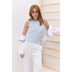 T-shirt décontracté vintage à rayures avec bretelles, style mode respirant, tissu tissé, taille XL, logo frontal, longueur courte, teint uni - Product Image 3