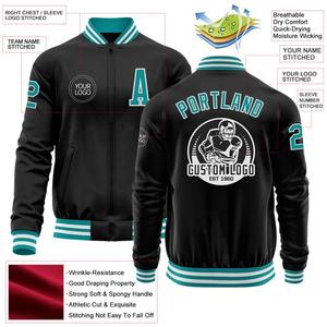 Custom negro verde azulado-blanco bombardero Varsity Letterman cremallera chaqueta cortavientos Streetwear vintage hombres Varsity chaqueta - Product Image 2