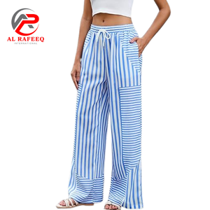 Venta caliente para mujer nueva moda de verano a rayas impresas pantalones de pierna de cintura alta estilo Hip Hop Ajuste de pierna ancha - Product Image 3