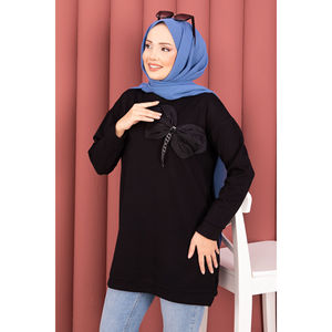 Túnica Hijab Oysho Modest Formal/Casual Negra de Punto, Chifón y Algodón con Detalle de Lazo, Adornos de Piedras, Decoración Estampada y Bordado - Product Image 2