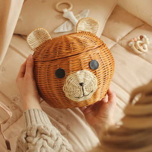 Creative Natural Rattan Storage <b>Basket</b> Hot Bear with Ears <b>Toy</b> for Kids and <b>Babies</b> - Product Image 1