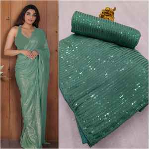 Tenue de soirée sexy de qualité supérieure, meilleure collection, chemisier georgette saree avec broderie séquentielle au taux le plus bas - Product Image 3