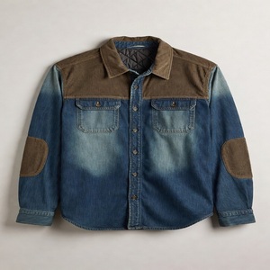 Veste d'hiver décontractée pour homme, coupe ajustée, en jean avec empiècements en velours côtelé, doublure matelassée, boutonnée, couleurs personnalisées, logo, respirante - Product Image 2