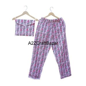 Conjunto de Pijama de Algodón 100% para Mujer, Estampado Floral, Cuello Redondo, Tejido de Punto, Cierre con Cordón, Mangas Cortas, Primavera - Product Image 3