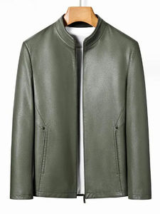 Chaqueta de Motociclista Nueva de Otoño e Invierno para Hombre, con Cuello Mao, de Lona y Cuero, Impermeable, Ecológica, con Cremallera - Product Image 2