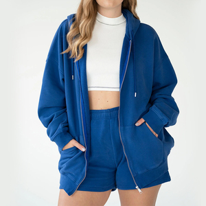 Conjunto de pantalones cortos y Sudadera con capucha de lana Unisex OEM personalizado, chándal informal y acogedor con cremallera y capucha, 100% algodón para hombres y mujeres, servicio al por mayor - Product Image 1