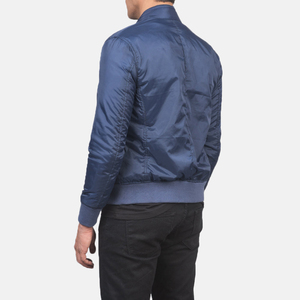 Chaquetas para hombre, chaqueta bomber de satén azul personalizada, ropa de calle ligera con cremallera, prendas de vestir exteriores informales a la moda, venta al por mayor - Product Image 3