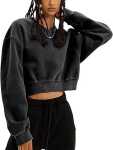 Acid Wash Winter Athletic Sweat à capuche pour femme Heritage Fleece Col en V Manches longues Y2K Crop 100% Coton - Product Image 2