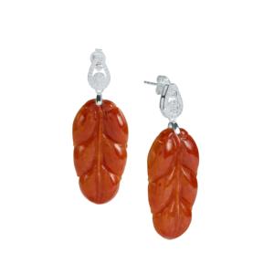 Boucles d'oreilles en argent sterling plaqué or avec jade rouge birman en forme de fleur, ornées de zircon blanc et de perles, pour mariage - Product Image 1