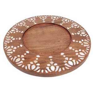 Plato de Madera de Acacia con Incrustaciones de Nácar, Plato de Servir Ecológico, Forma Ovalada, Acabado Pulido, Regalo Empresarial - Arte de la India - Product Image 3