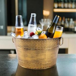 Antique Gold Metal <b>Ice</b> <b>Bucket</b> for Parties <b>Beverage</b> <b>Tub</b> With Handle Oval Shape Drink Chiller For Party Bar Home Tabletop - Product Image 1