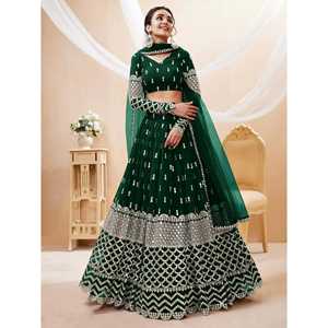 Atractivo Lehenga Choli de Georgette con Lentejuelas Verdes y Bordado Zari, Listo para Usar, para Mehendi, Ropa de Boda - Product Image 5