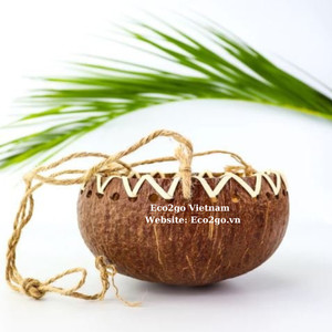 Pot de jardinière décoratif en coquille de noix de coco avec corde suspendue pour jardin à la maison ou plantes d'intérieur Pot de bol artisanal pour porte-plante - Product Image 2