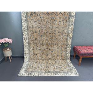 4.9x8.2 ft Rug, Vintage Turkish Rug, <b>Brown</b> Polka dot <b>Wool</b> Rug - Product Image 1