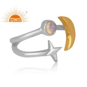 แหวนโอปอลจากเอธิโอเปียดีไซน์ใหม่ล่าสุดแหวนดีไซน์รูปดาวและพระจันทร์เสี้ยวจากเงินแท้จากธรรมชาติเครื่องประดับออกแบบได้ตามต้องการ - Product Image 2