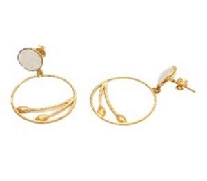 มาใหม่น้ำนม Chalcedony พลอยเงินแท้925ต่างหูทรงกลม - Product Image 1