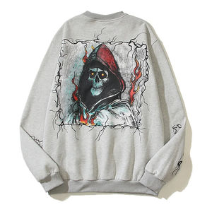 Sudaderas con capucha informales para hombre de otoño e invierno, talla grande, holgada, con estampado de calavera de Hip Hop, con agujeros rasgados, logotipo bordado, camisetas de lana para - Product Image 2