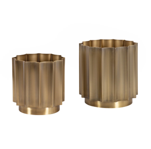 Elegante juego de macetas de oro y metal de aluminio antiguo, diseño estriado, decoración del hogar para interiores de oficina, hotel y jardín - Product Image 1