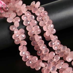 Perles de quartz rose naturel facettées en forme de poire, perles de pierres précieuses de quartz rose pour la fabrication de bijoux, fournitures par un grossiste indien - Product Image 1
