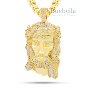 Collar con colgante de lujo Iced Out Our Savior Jesus, cadena de Hip Hop de eslabones cubanos para hombres, estilo rapero, joyería ostentosa de diamantes - Product Image 1