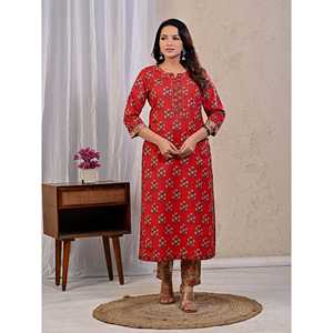 <b>Red</b> Printed Cotton Anarkali Kurta Pant Set Mulmul Dupatta Stitched Pakistani Style for Party Wear Indian Net Fabric <b>Silk</b> - Product Image 4