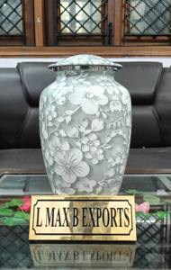 Urnas de cremación para adultos de aluminio flor gris con bolsa de terciopelo precio al por mayor - Product Image 2