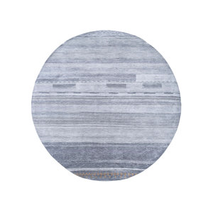 Alfombra Manchaha Lub-6551 Azul, Tejida a Mano con Lana y Seda, Rectangular Grande, Diseño a Rayas, para Sala de Estar, Estilo Puzzle y Patchwork - Product Image 1