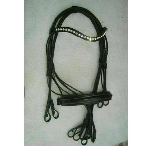 Brida de cuero Horse Weymouth con correa de cristal para cejas, riendas de cuero dobles, todas las tallas - Product Image 1