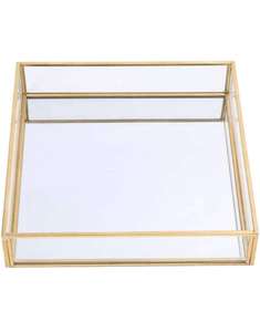 Plateau de toilette en verre décoratif avec bordure en laiton, organisateur de bijoux carré, décoration d'intérieur - Product Image 6