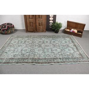 Tapis turc oriental vintage en laine, 5x8,3 pieds, bleu et marron, motif patchwork, avec envers en latex, tapis écologique pour la maison - Product Image 3