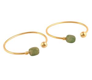 Pulsera abierta ajustable con forma de gota de cuarzo fresa verde natural hecha a mano chapada en oro de 18 quilates al por mayor joyería de moda - Product Image 3