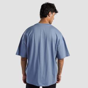 T-shirt Basique Bleu Coupe Slim en Jersey 100% Coton Léger pour Fitness, Tissu 300 Grammes, Modèle Imprimé à Motif Compressé - Product Image 3