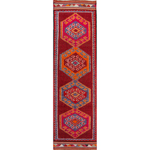 Nuray Large Area Hand Knotted Wool Rugs <b>Red</b> Orange Geometric Abstract Rectangle for Home-for Entryway Hallway Living 9x12 - Product Image 1