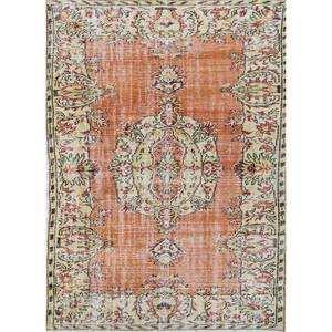 Tapis en laine vintage 9x12 rouge-orange noué à la main, motif médaillon, pour la décoration de la maison, salon, couloir, chambre, forme rectangulaire - Product Image 1