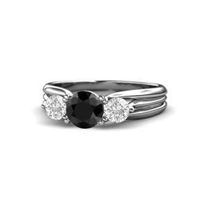 Round Cut Three Stone Black And White Diamond Engagement Ring For Women - Product Image 4
