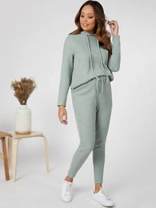 Otoño Invierno mujer moda Vintage Casual 2 piezas conjuntos patrón sólido pulóver chándales y Jogger ropa Casual de mujer - Product Image 4