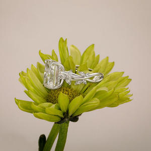 Bague de fiançailles Jeulia en argent sterling avec diamant taille coussin et feuille torsadée marquise - Product Image 5